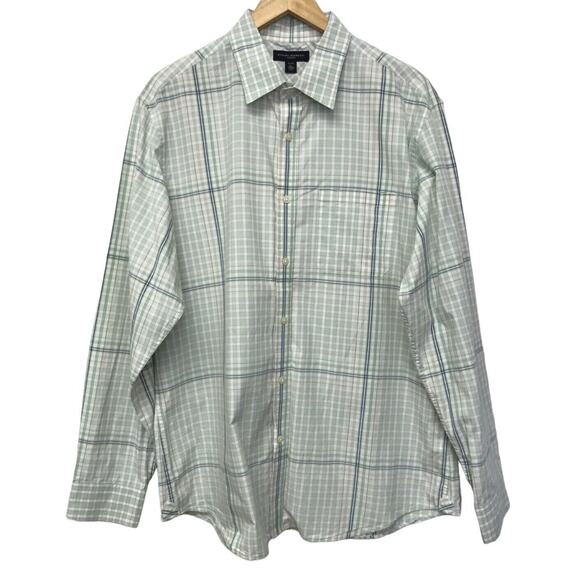Banana Republic Shirt Mens XL 17 17 1/2 Slim Fit Green Blue - Picture 1 of 8